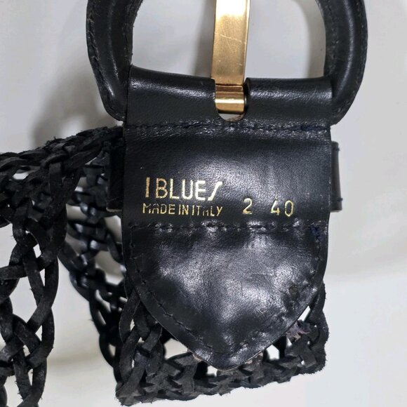 i Blues Vtg Plaited Leather Belt Womens Black Braided Buckle Whimsigoth Elegant - Picture 3 of 12